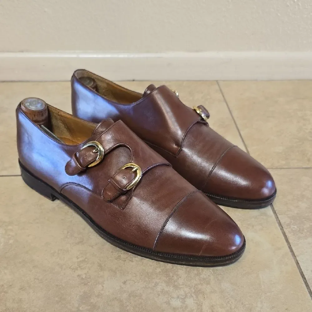 Mezlan Brown Leather Double Monk Strap Loafers